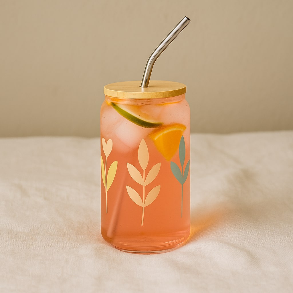 can-shaped glass with lid & straw – Premium Drinkware