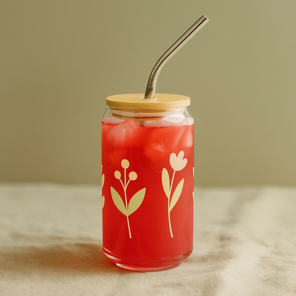 can-shaped glass with lid & straw – Premium Drinkware