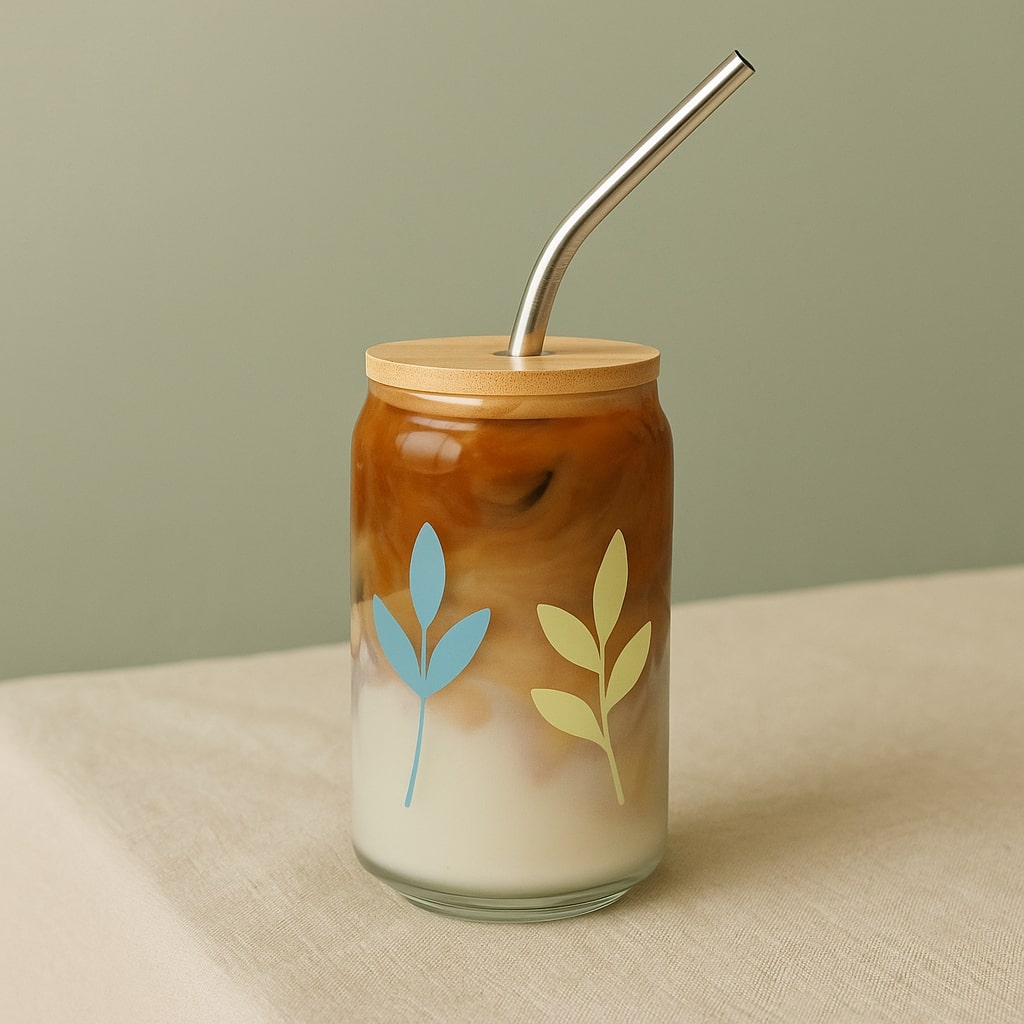 can-shaped glass with lid & straw – Premium Drinkware