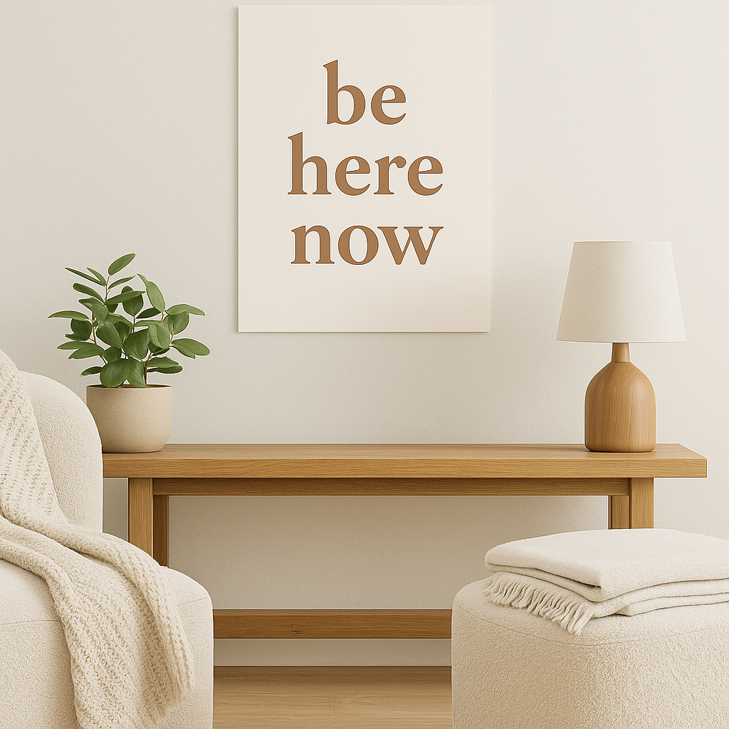 be here now – cozy quote poster
