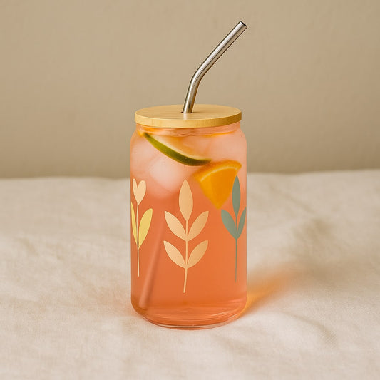 can-shaped glass with lid & straw – Premium Drinkware