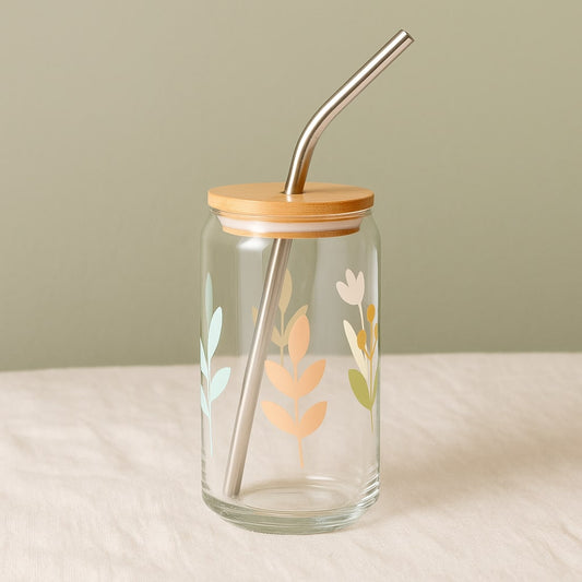 can-shaped glass with lid & straw – Premium Drinkware