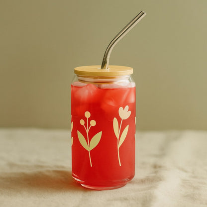 can-shaped glass with lid & straw – Premium Drinkware